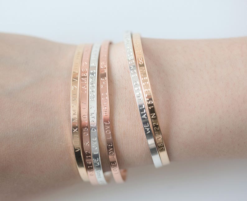 Skinny Cuff Bracelet,Gold, Rose, Silver, Inspirational Bracelet,Engraved Bracelet,Personalized Bracelet,Monogram Bracelet image 8