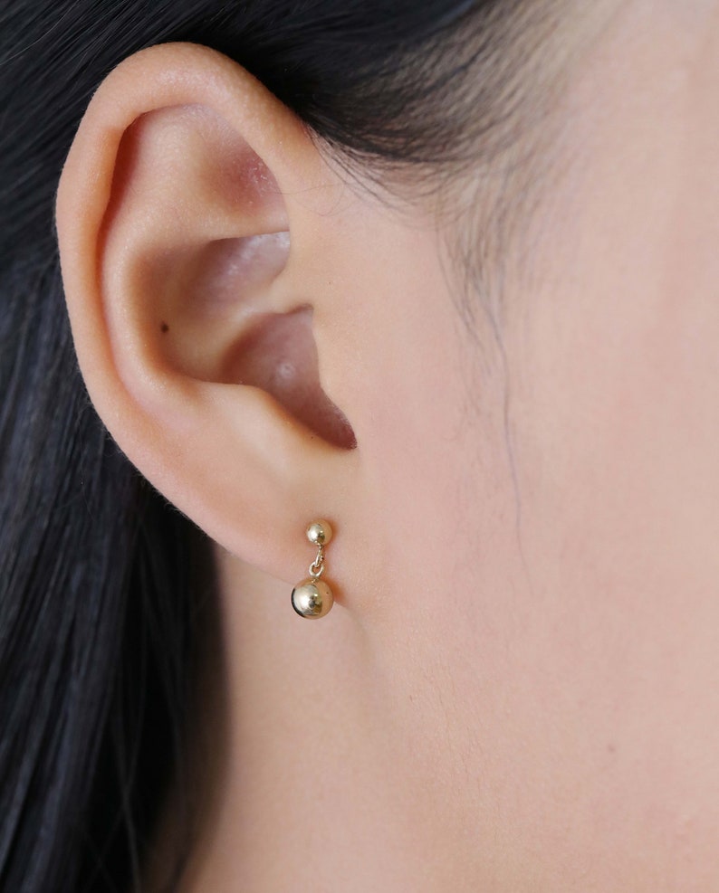 Double Ball Earrings, Gold Stud Earrings, Tiny Ball Earrings, Minimalist Earrings, Gift for Her image 4