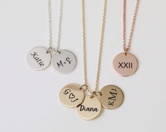Initial Disc Necklace, Monogrammed Disc Necklace, Personalized Necklace, Gift for Mom, Gift for Her, Wedding Gift, Bridesmaid Gift