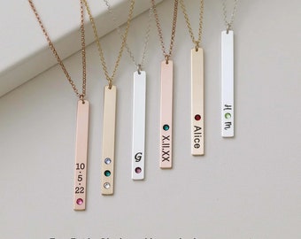 Birthstone bar Necklace,Vertical Bar Necklace,Birthston Necklace,Custom Bar necklace,Bridemaid Gift,Personalized necklace,Nameplate Necklace