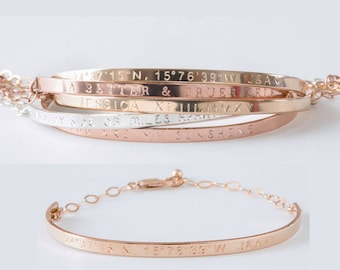 Brazalete personalizado chapado en oro, barra delgada grabada, joyería inspiradora