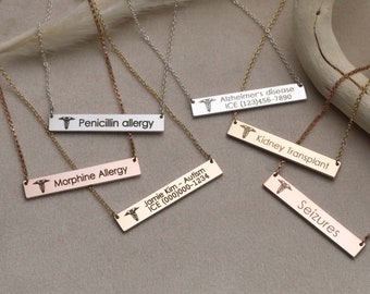 Medical ID Necklace • Medical Alert • Personalized Medical ID Necklace • Custom Medical ID • Diabetic Necklace