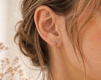 Chain earring, Tiny Ball Earrings Stud Earrings, Ball Earrings, Gold, Silver Earrings