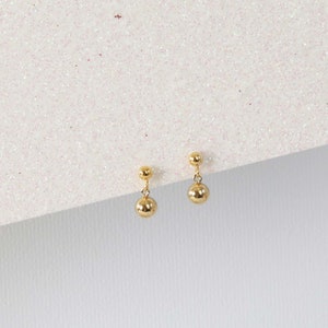 Double Ball Earrings, Gold Stud Earrings, Tiny Ball Earrings, Minimalist Earrings, Gift for Her image 3