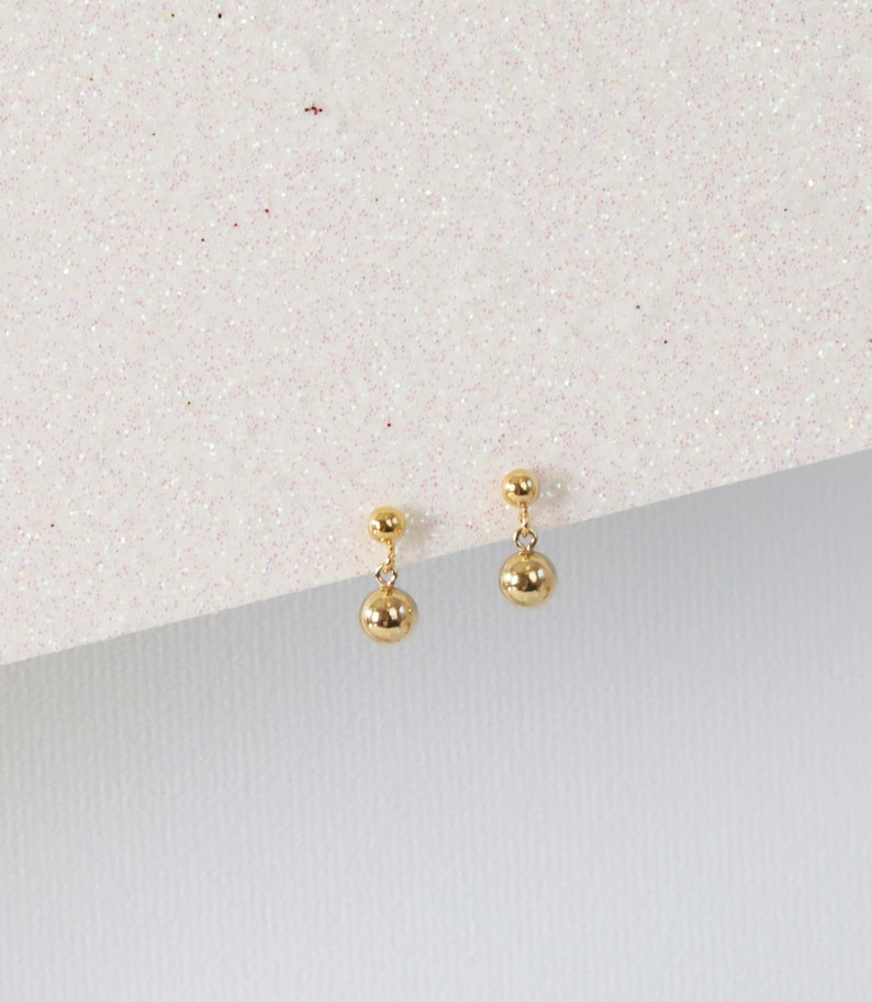 Double Ball Earrings, Gold Stud Earrings, Tiny Ball Earrings, Minimalist Earrings, Gift for Her image 3