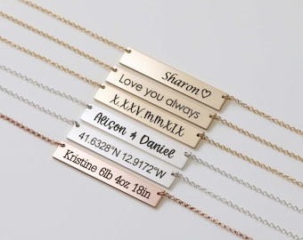 Personalized Necklace, Bar Necklace, Custom Bar necklace, Gifts for her, Mother's Day Gift, Minimalist Jewelry, Wedding Gift