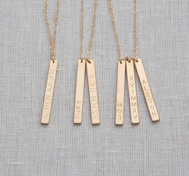 Gold,Sterling Bar Necklace,Vertical Bar Necklace,Custom Bar necklace,Bridemaid Gift,Coordinates Necklace,Personalized necklace,Nameplate image 3
