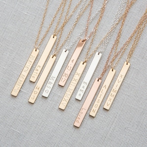 Gold,Sterling Bar Necklace,Vertical Bar Necklace,Custom Bar necklace,Bridemaid Gift,Coordinates Necklace,Personalized necklace,Nameplate image 5