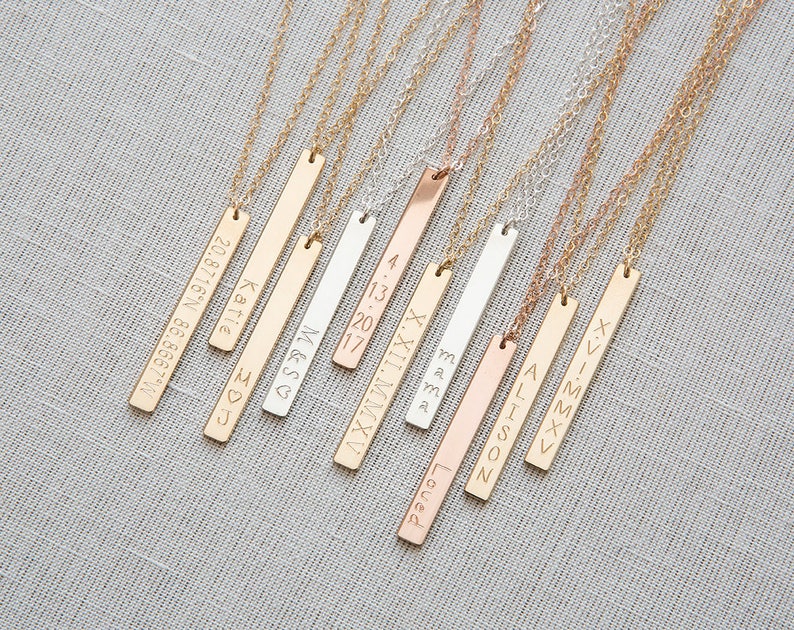 Gold,Sterling Bar Necklace,Vertical Bar Necklace,Custom Bar necklace,Bridemaid Gift,Coordinates Necklace,Personalized necklace,Nameplate image 5