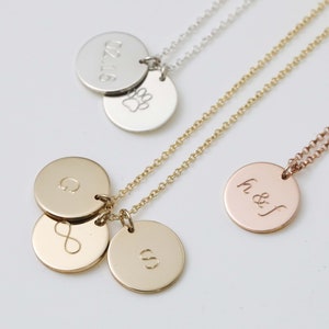 Coin Necklace, Initial Disc Necklace, Monogrammed Disc Necklace,  Dainty letter Necklace, Necklace Gift for her, Bridesmaid Gift