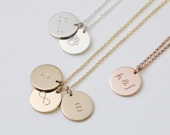 Coin Necklace, Initial Disc Necklace, Monogrammed Disc Necklace,  Dainty letter Necklace, Necklace Gift for her, Bridesmaid Gift