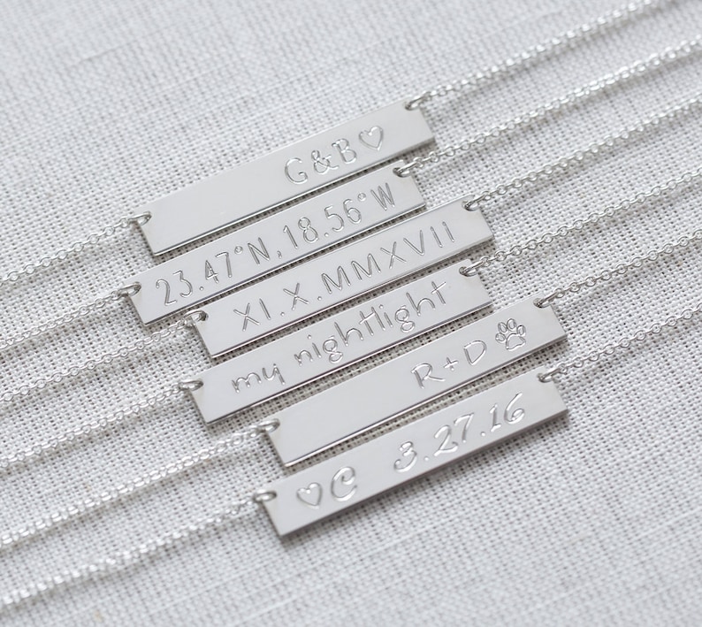 Sterling Silver Bar Necklace, Engraved Necklace,Personalized Necklace,Nameplate Necklace, Name Necklace,Bar necklace,initial necklace image 2