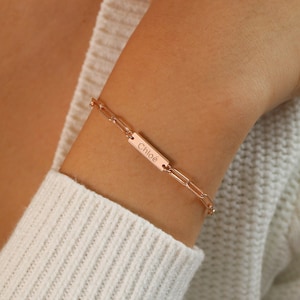 Custom Bar Bracelet, Paper clip with mini bar, Kids Name Bracelet, Mom Bracelet image 6
