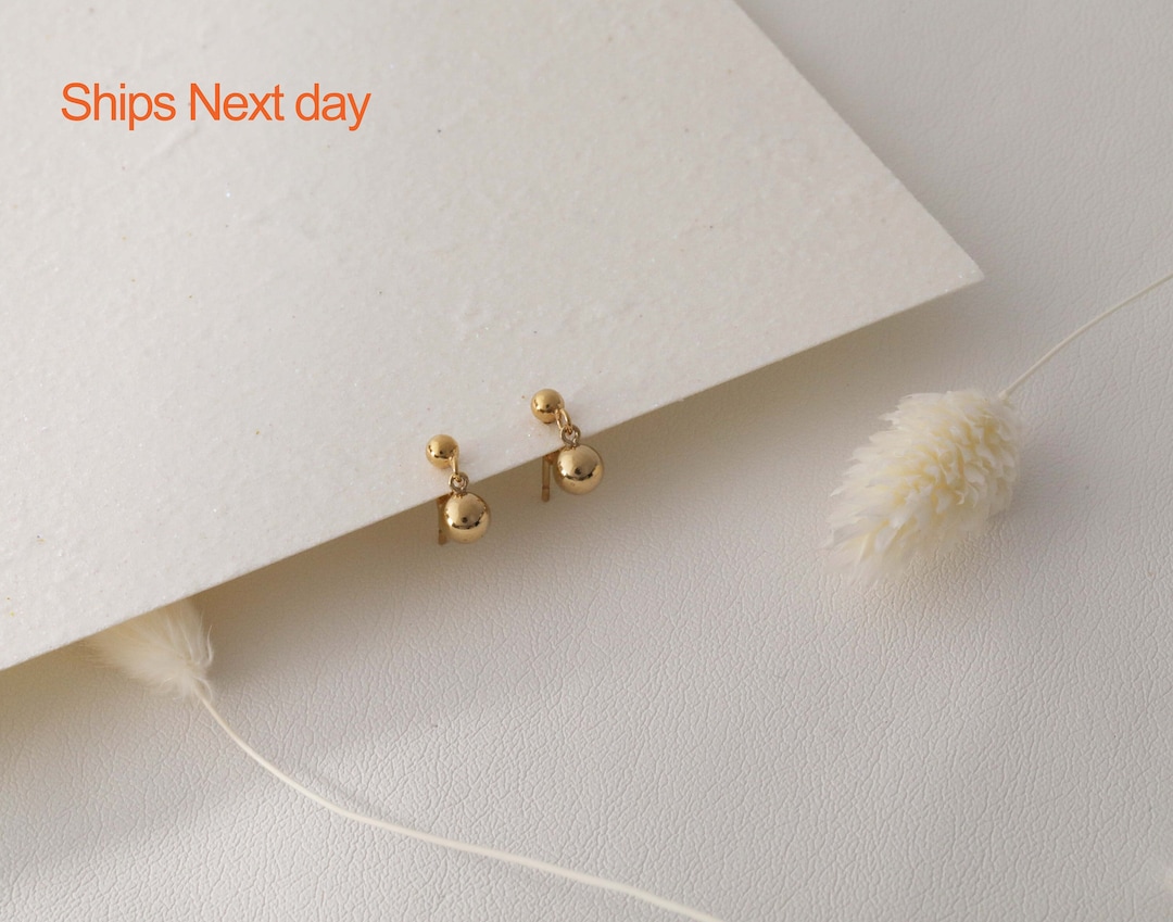 Double Ball Earrings, Gold Stud Earrings, Tiny Ball Earrings