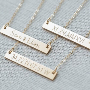 14k Gold Filled Bar Necklace,Gold Bar Necklace,Personalized Bar Necklace,Name Necklace,Engraved Necklace,initial necklace,Bridesmaid Gift image 1