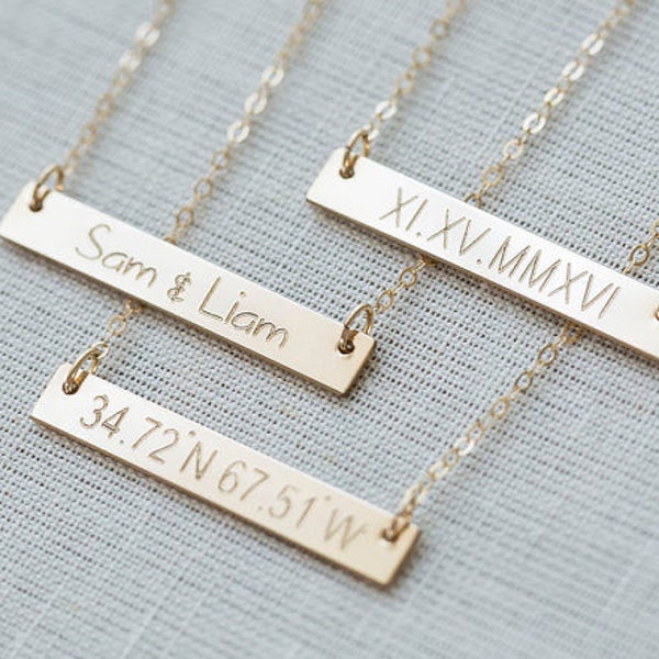 14k Gold Filled Bar Necklace,Gold Bar Necklace,Personalized Bar Necklace,Name Necklace,Engraved Necklace,initial necklace,Bridesmaid Gift