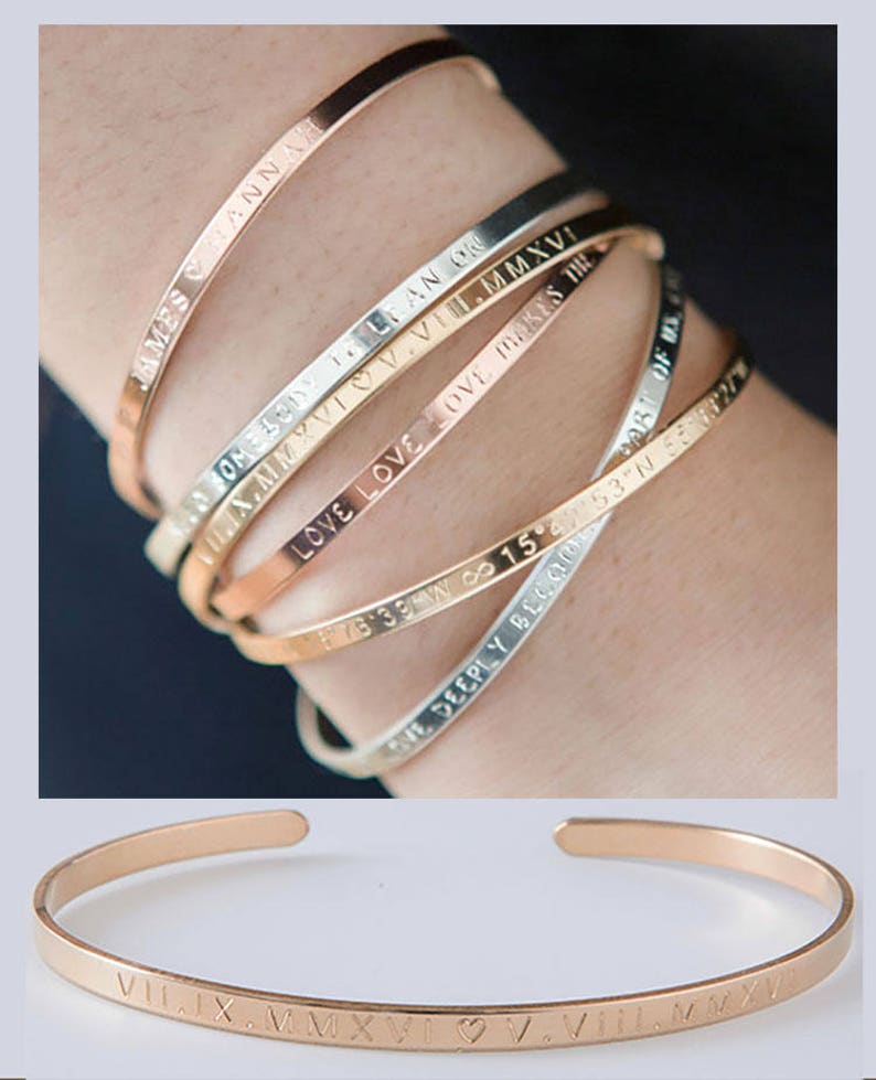 Skinny Cuff Bracelet,Gold, Rose, Silver, Inspirational Bracelet,Engraved Bracelet,Personalized Bracelet,Monogram Bracelet image 1