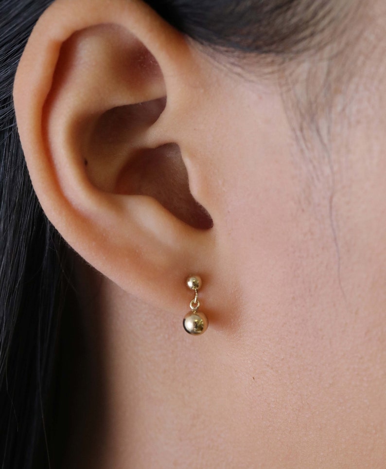 Double Ball Earrings, Gold Stud Earrings, Tiny Ball Earrings, Minimalist Earrings, Gift for Her image 2