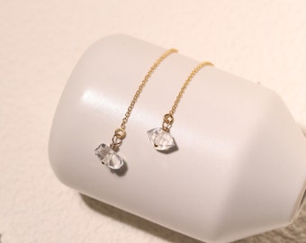 Aretes de diamantes Herkimer: chapados en oro de 14 k o plata de ley