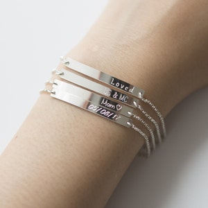 Sterling Silver Bar Bracelet, Engraved Bracelet, Personalized Bracelet, Custom name Bracelet,Monogram Bracelet,Initial Bracelet image 1