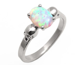 Cráneo Anillo de compromiso 4 plata de ópalo de ojos dragones de garra 1ct OP76