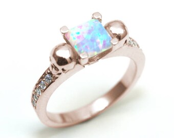 Cráneo Anillo de compromiso 4 plata de ópalo de ojos dragones de garra 1ct OP76