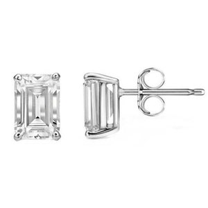 Stud Earrings Diamond Unique Emerald Cut 4 Claw Set 9ct Gold White Gold