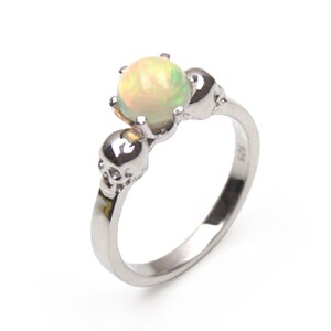 Solid Silver Skull Ring Opal Hand Crafted Engagement Ring