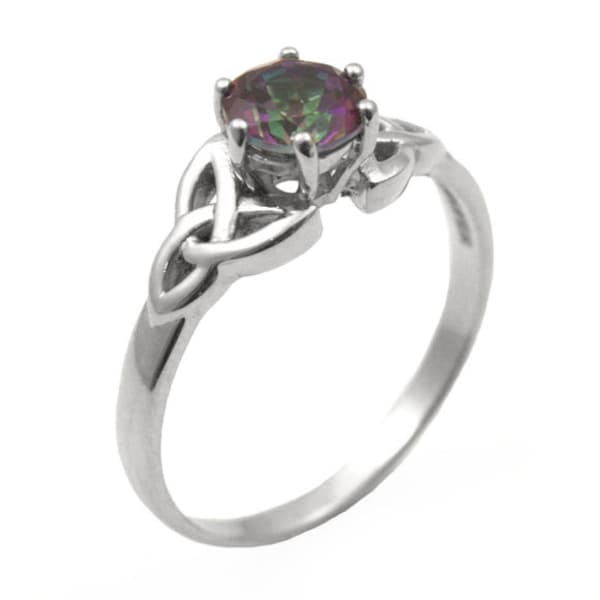 Trinity Knot Ring 1ct Mystic Topaz Diamond Unique Sterling Silver