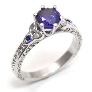 Trinity Knot 6 Claw 1ct Sapphire Sterling Silver Engagement Ring