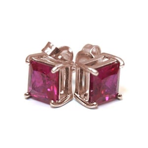 Stud Earrings  Diamond Unique Ruby Princess Cut 2.5ct Solitaire 9ct Gold 4 Claw