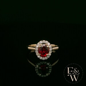Lab Grown Ruby and Diamond 9ct Yellow Gold Cluster Ring
