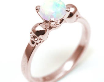 Skull Ring 9ct Gold 1ct Round Brilliant Unicorn Tear Opal Hand Crafted Engagement Ring 4 Claw