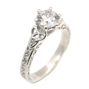 Trinity Knot 6 Claw 1ct Diamond Ring Sterling Silver Engagement Ring