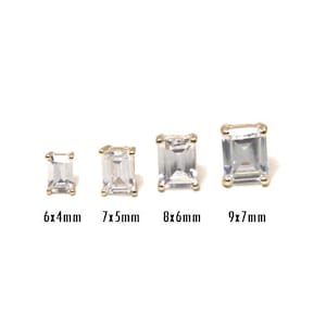 Stud Earrings Diamond Unique Emerald Cut 4 Claw Set 9ct Gold image 4