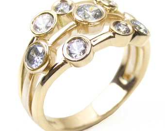 9ct Gold Raindrop Ring 1.11ct Diamond Unique Scatter Ring