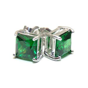 Stud Earrings Solitaire Emerald Sterling Silver 2.5ct Princess Cut Diamond Unique