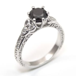 Trinity Knot 6 Claw 1ct Black Diamond Ring Sterling Silver Engagement Ring