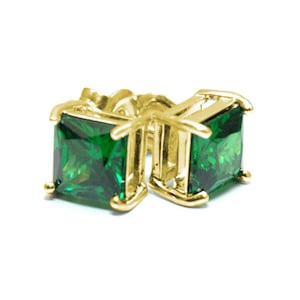 Stud Earrings Emerald Princess Cut 2.5ct Solitaire 9ct Gold 4 Claw