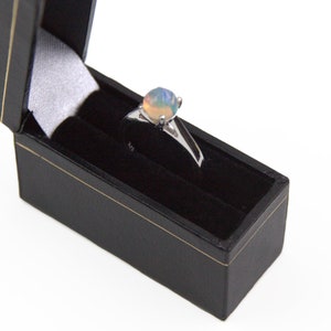 Sterling Silver Opal Ring Natural Ethiopian Rainbow Opal Cabochon Set in Sterling Silver