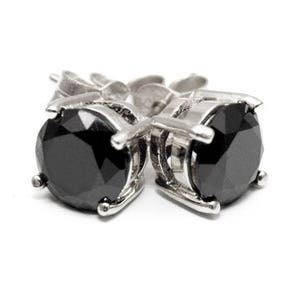 Solitaire Stud Earrings 2ct Round Brilliant  Black Diamond-Unique Sterling Silver