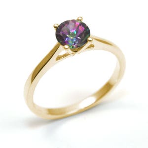 9ct Gold Ring Mystic Topaz 1ct  Solitaire Diamond Unique