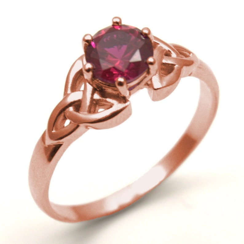 SS216RU Trinity Knot Ring 1ct Ruby Diamond-Unique 9ct Rose Gold