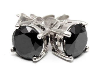 2 CT Schwarzer Princess & Rundschliff Solitär Diamant Ring