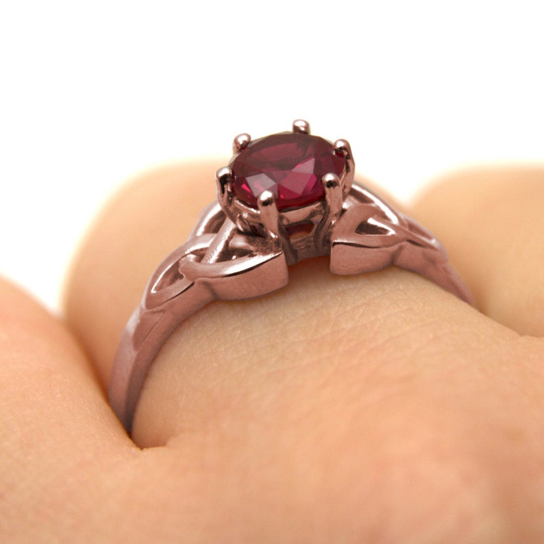 SS216RU Trinity Knot Ring 1ct Ruby Diamond-Unique 9ct Rose Gold
