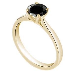 9ct Gold Ring Black Diamond 1ct Solitaire  Diamond Unique
