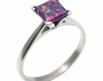 Sterling Silver Ring 1ct Princess Cut Dragons Eye Opal Solitaire Engagement