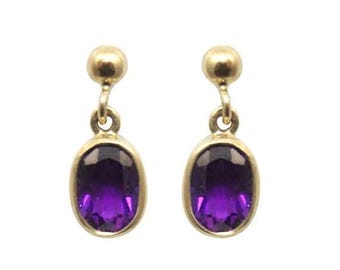 Drop Earrings Amethyst 9ct Gold Choose Yellow White Rose UK Hallmarked