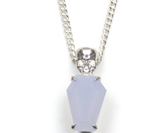 Skull & Coffin Claw Pendant Solitaire Blue Chalcedony Stone Set In Sterling Silver Other Colours Available