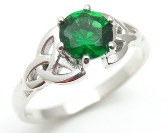 Trinity Knot Ring 1ct Emerald Diamond Unique Sterling Silver   SS216